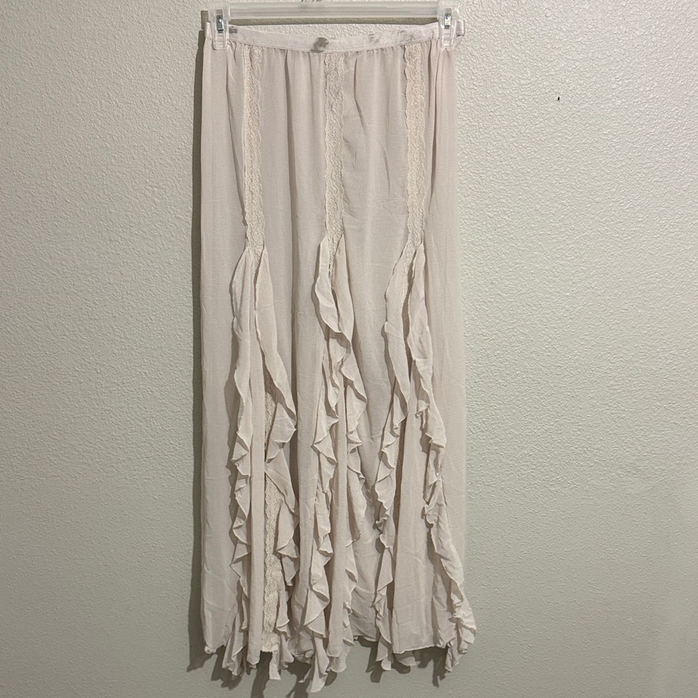 Free People Intimately Cream Sheer Maxi Skirt Rodeo Ruffles Romantic Bohemian